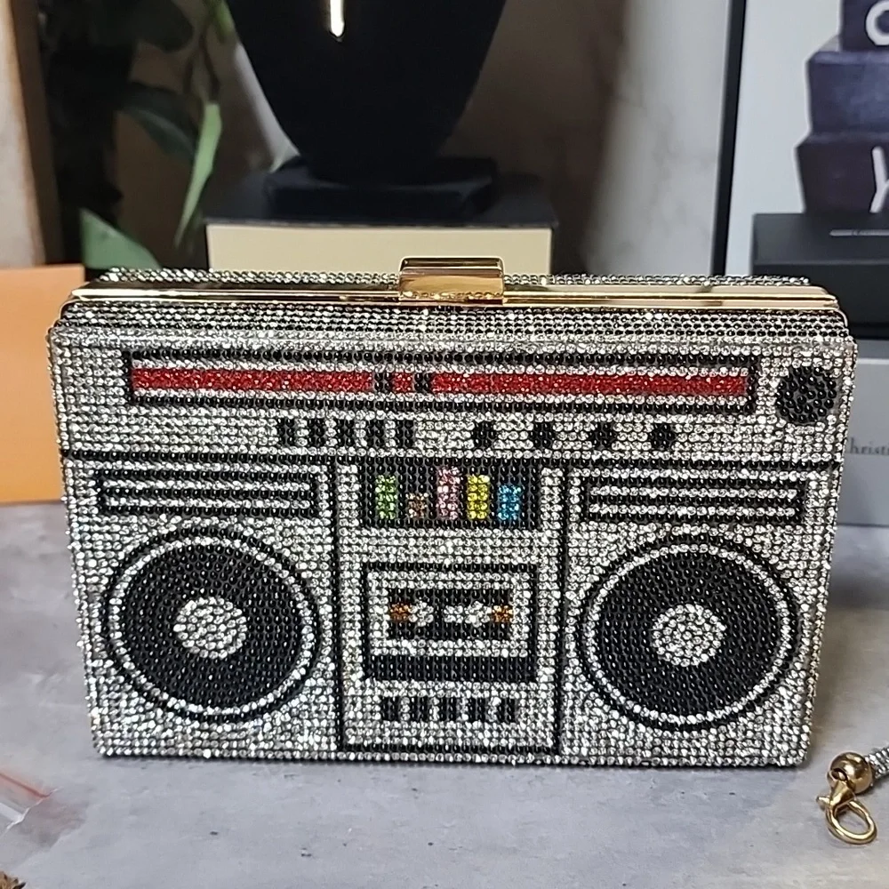 Rhinestone Boom box crossbody/ clutch bag - Picture 2 of 14